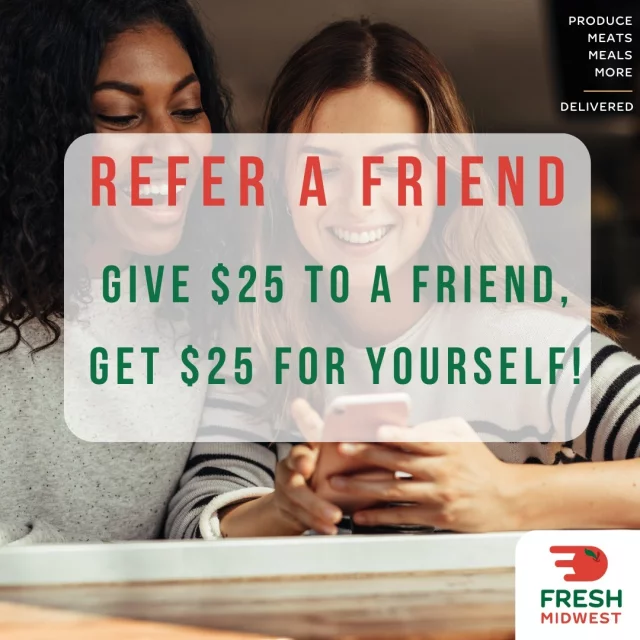 Introduce your friends and family to Fresh Midwest by giving them $25 off their first order! When they place their order, you'll get a $25 credit for each friend! Click the link in our bio to learn how! 🤩

**Please note that you cannot refer a friend or family member living at the same residence.**
.
.
.
.
#SupportLocal#ShopSmallBusiness#FreshMidwest#GroceryDelivery#OnlineGrocery#DeliveryService#FoodDelivery#DoorStepDelivery#OnlineGroceryShopping#NoContactDelivery#ShopSmall#SmallBusiness#ShopLocal#LocalDelivery#InstaFood#DinnerIdeas#FoodGram#HomeCooking#midwest#chicago#wisconsin#picoftheday#mealkit#healthydinner#DinnerInsp #falldinner #MidwestEats #ChicagoEats #WisconsinEats